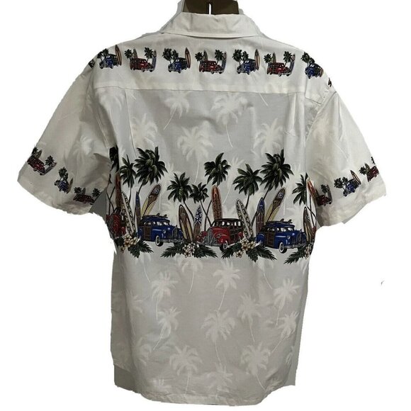 Pacific Legend White Hawaiian Floral Woody Surfboard Button Up Shirt XL Pocket - Picture 3 of 8